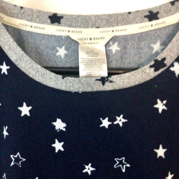 Women's Lucky Brand Top. Large. Navy with White Stars. Grey cap sleeves. - Picture 3 of 4